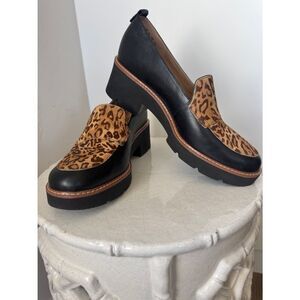 Naturalizer DARRY2 Black Leather Loafers  Leopard Print Vamp Platform Size 10M